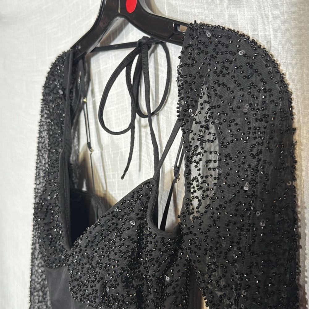 Oh Polly Naples Black Embellished Mesh Sleeve Mini Dress Size 2 Party birthday - Picture 12 of 16